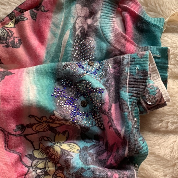 pastel blue pink sparkling butterflies cardigan sweater M - Picture 4 of 11